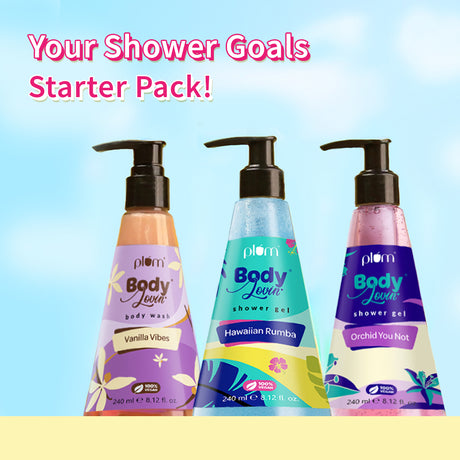 Smell So Good Shower Kit By Plum BodyLovin’ | Vanilla Vibes Body Wash, Hawaiian Rumba Shower Gel & Orchid You Not Shower Gel